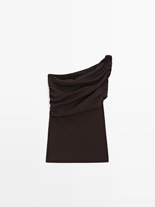 Топ с асимметричным кроем и драпировкой на горловине- Заказать в России
