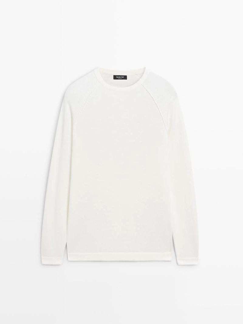 Джемпер из смесового льна с круглым вырезом