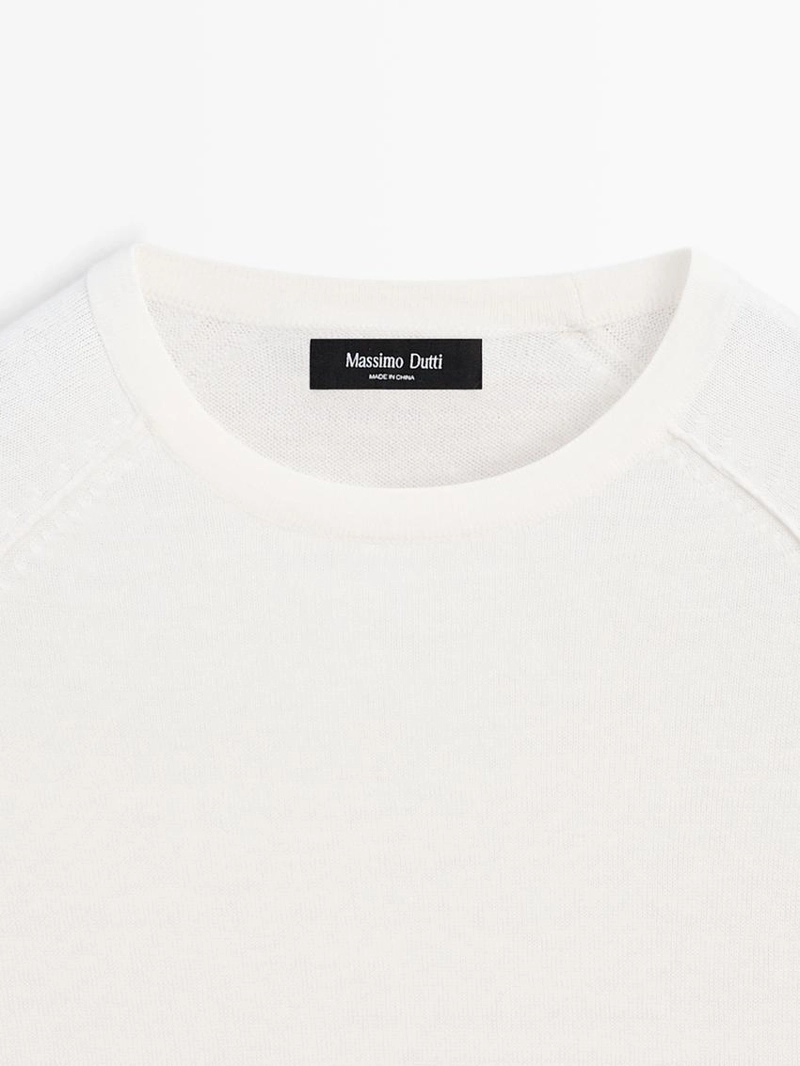 Джемпер из смесового льна с круглым вырезом