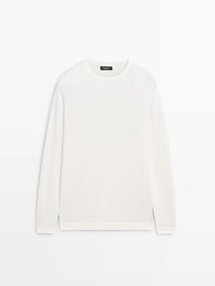 Джемпер из смесового льна с круглым вырезом- Заказать в России