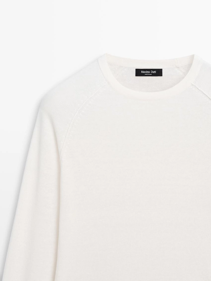 Джемпер из смесового льна с круглым вырезом