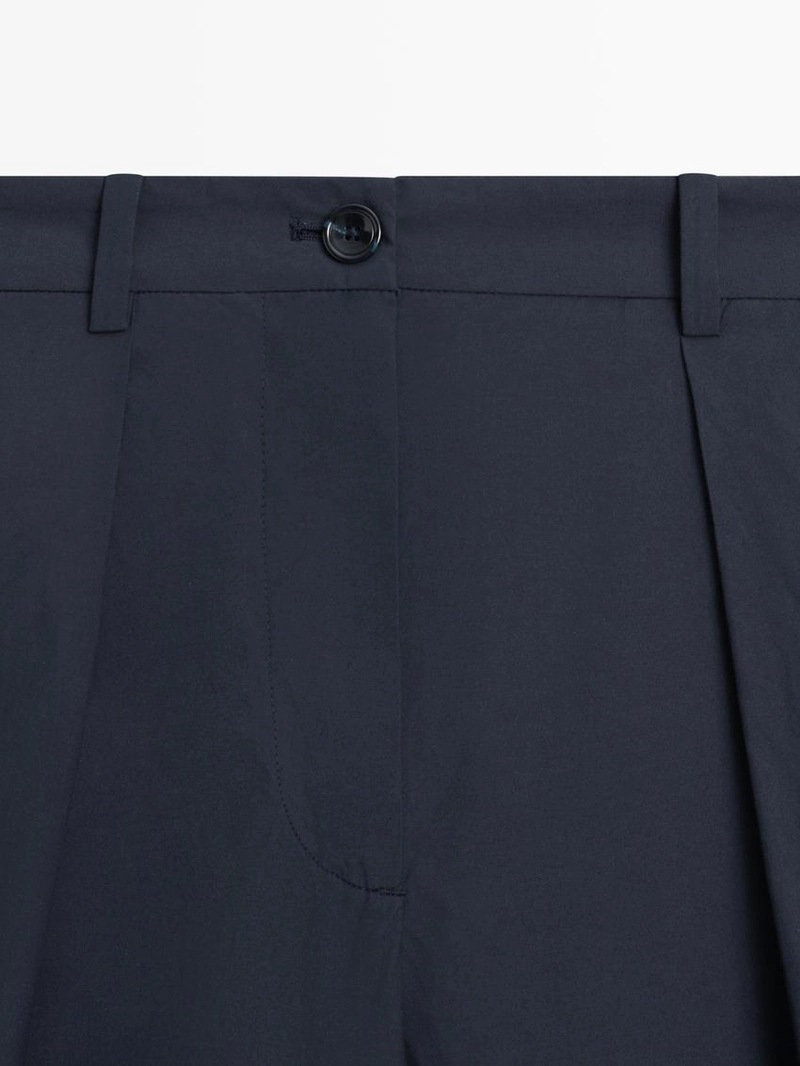 Брюки из хлопкового смесового материала широкого покроя