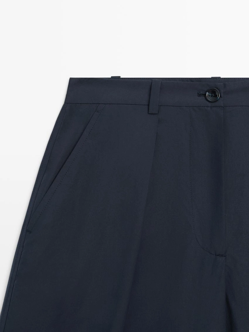 Брюки из хлопкового смесового материала широкого покроя