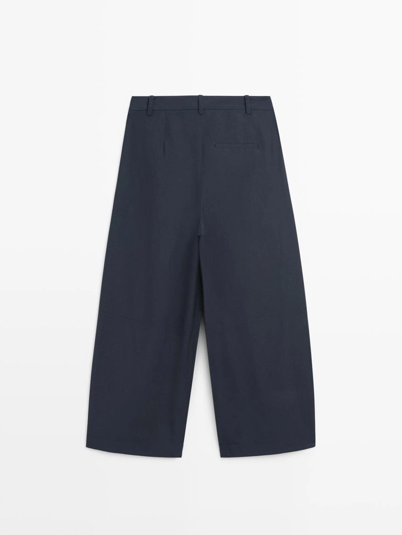 Брюки из хлопкового смесового материала широкого покроя