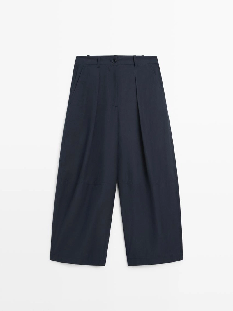 Брюки из хлопкового смесового материала широкого покроя