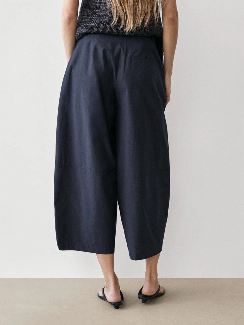 Брюки из хлопкового смесового материала широкого покроя