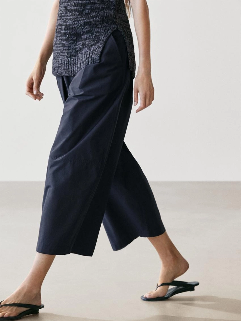 Брюки из хлопкового смесового материала широкого покроя