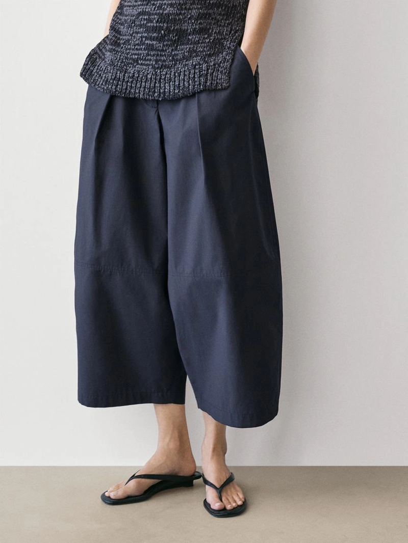 Брюки из хлопкового смесового материала широкого покроя