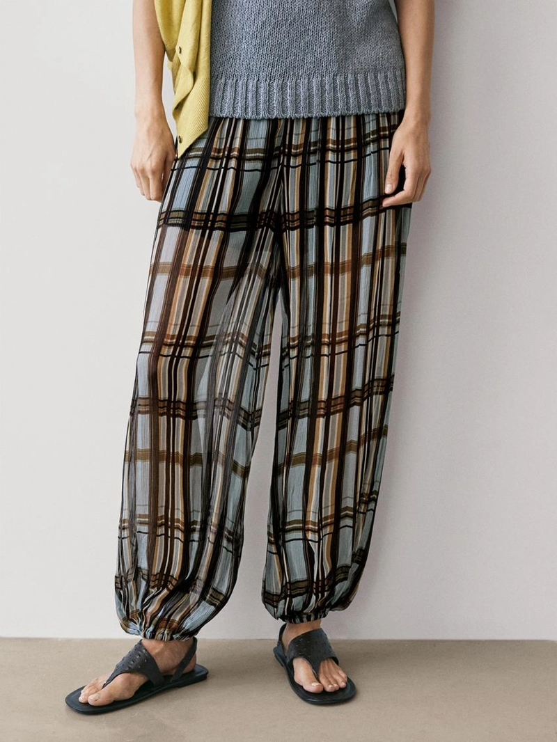 Брюки-саруэль в клетку с легкими штрихами