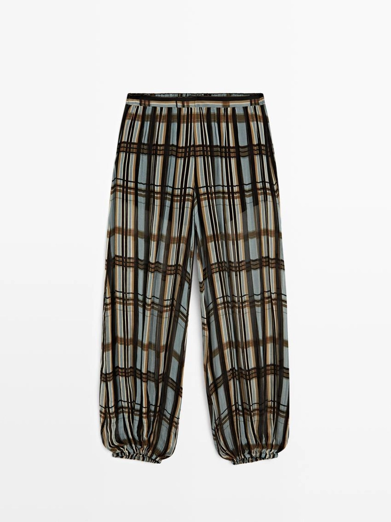 Брюки-саруэль в клетку с легкими штрихами