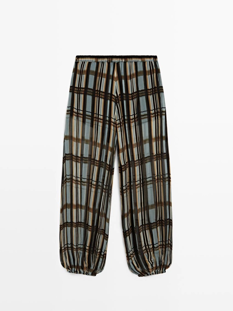 Брюки-саруэль в клетку с легкими штрихами