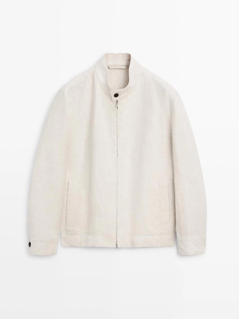 Короткий льняной пиджак с вставкой из штаниной