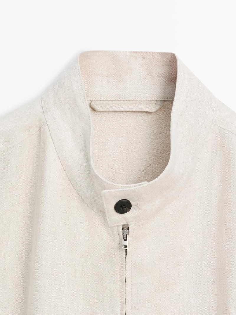 Короткий льняной пиджак с вставкой из штаниной