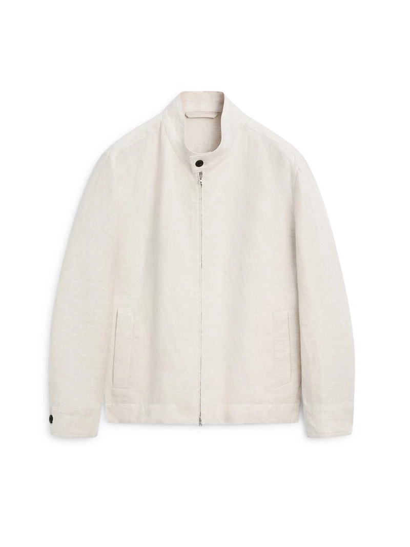 Короткий льняной пиджак с вставкой из штаниной