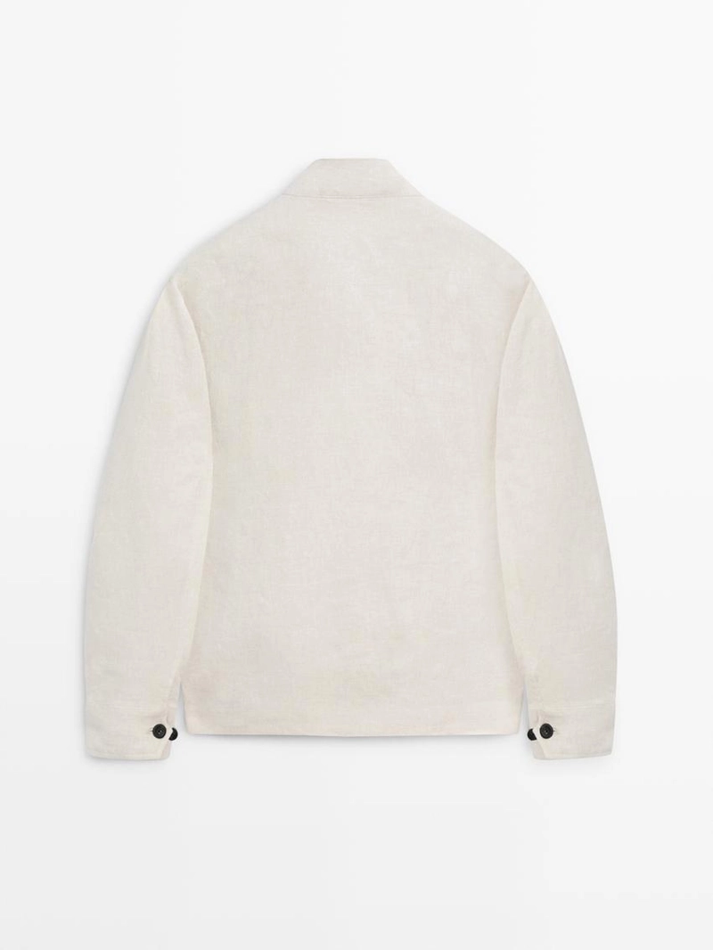 Короткий льняной пиджак с вставкой из штаниной