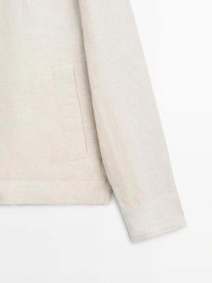 Короткий льняной пиджак с вставкой из штаниной- Заказать в России