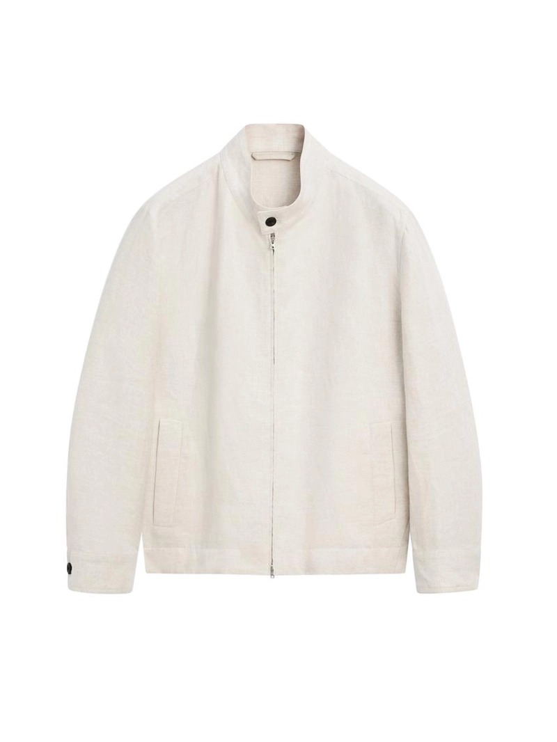 Короткий льняной пиджак с вставкой из штаниной