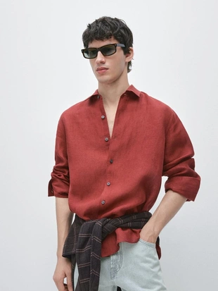 Рубашка из 100% льна- Заказать в России