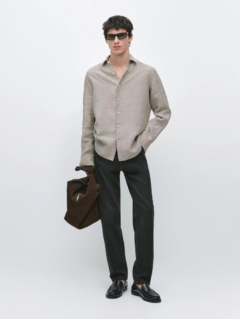 Рубашка в клетку из 100% льна