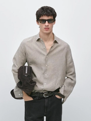 Рубашка в клетку из 100% льна- Заказать в России