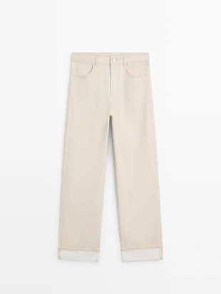 Джинсы прямого кроя с отворотами- Заказать в России