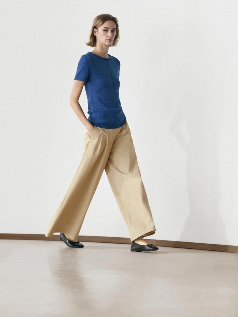 Свитер из хлопково-шерстяной пряжи с коротким рукавом