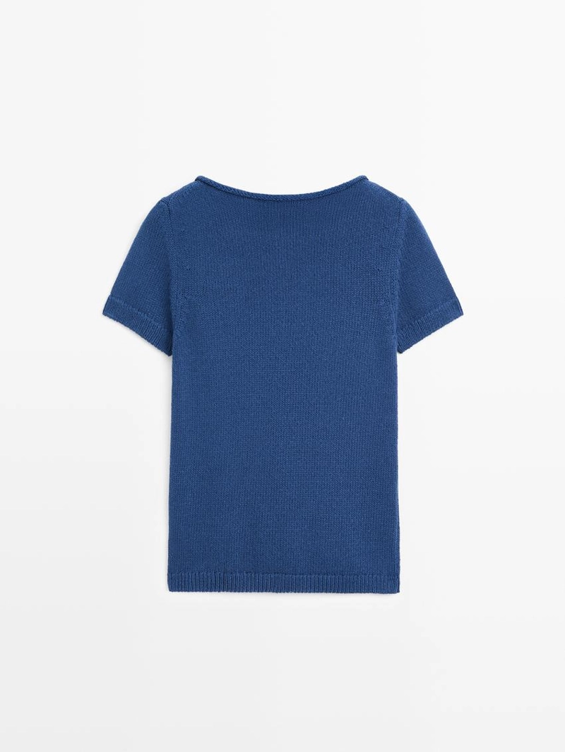 Свитер из хлопково-шерстяной пряжи с коротким рукавом