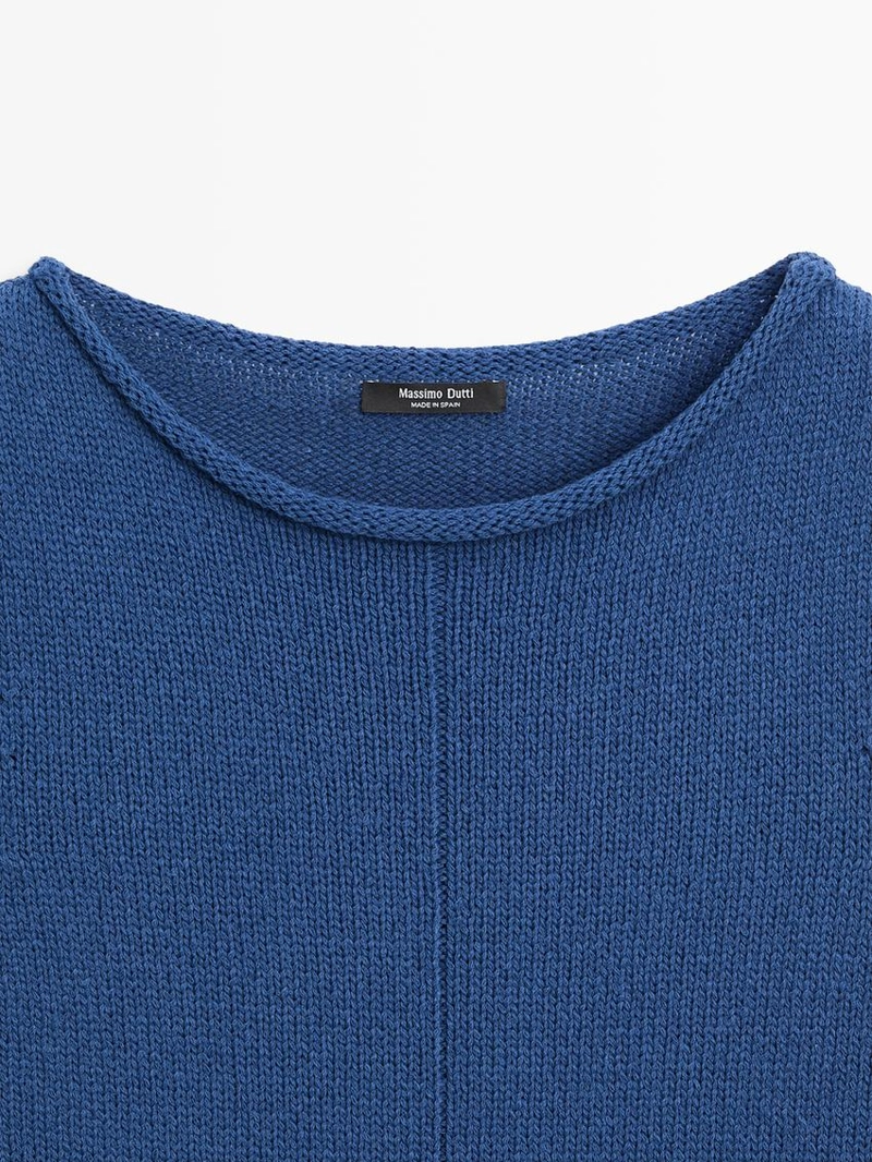 Свитер из хлопково-шерстяной пряжи с коротким рукавом