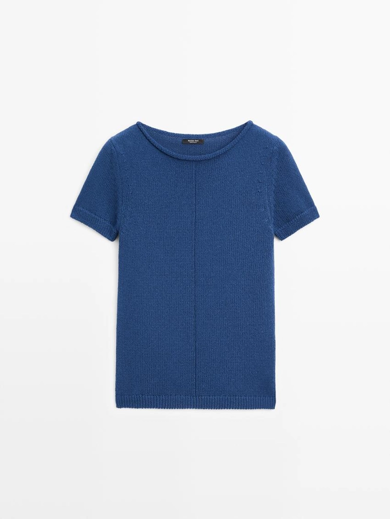 Свитер из хлопково-шерстяной пряжи с коротким рукавом