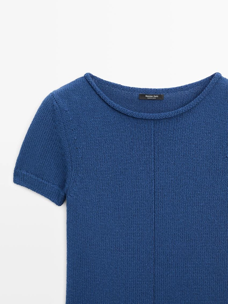 Свитер из хлопково-шерстяной пряжи с коротким рукавом