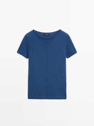 Свитер из хлопково-шерстяной пряжи с коротким рукавом- Заказать в России