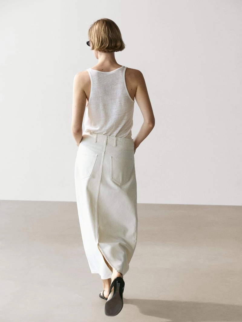 Джинсовая юбка миди силуэта бочонок