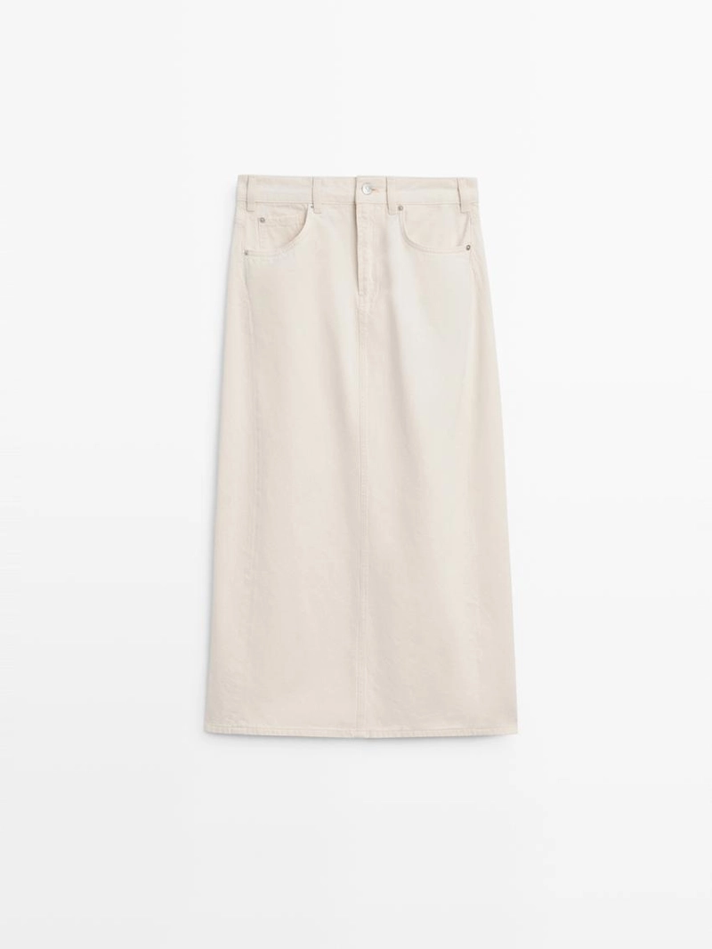 Джинсовая юбка миди силуэта бочонок