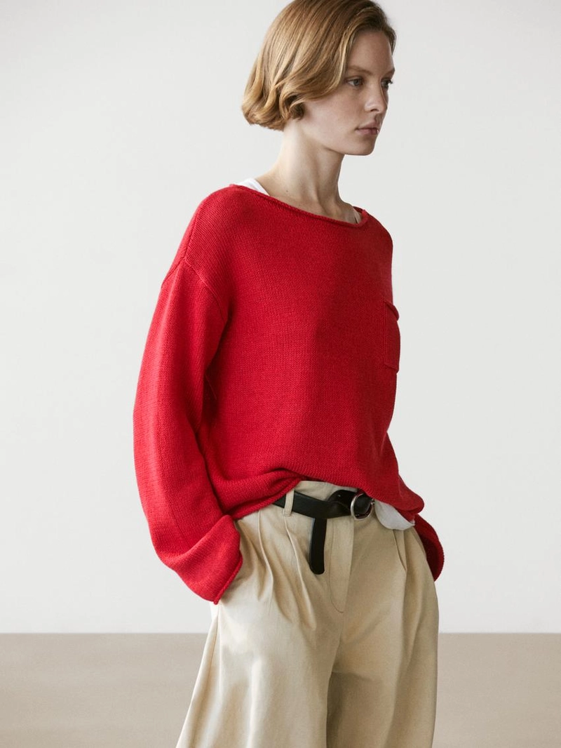 Свитер из хлопка и льна с деталями карманов