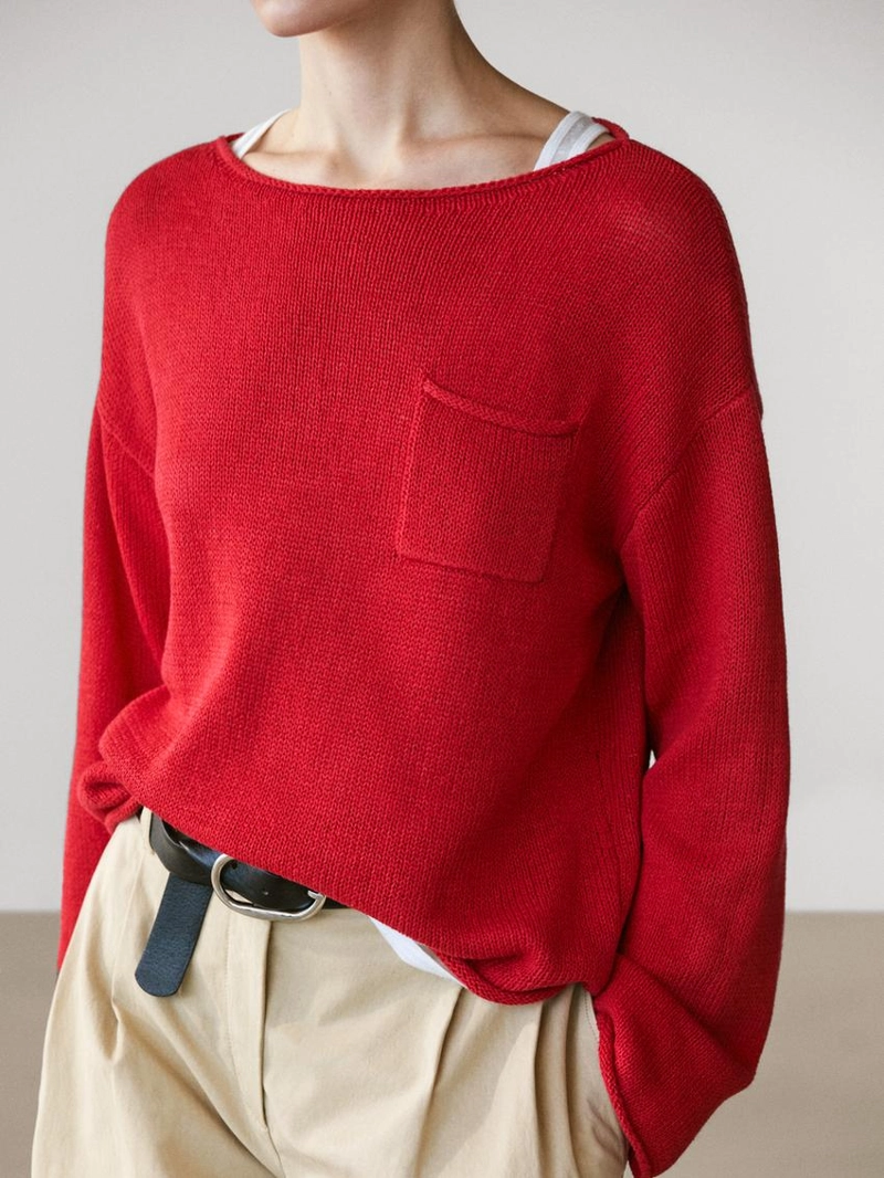 Свитер из хлопка и льна с деталями карманов