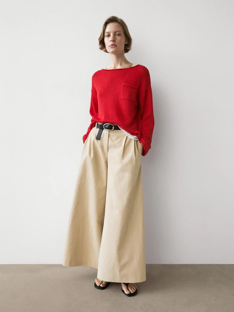 Свитер из хлопка и льна с деталями карманов