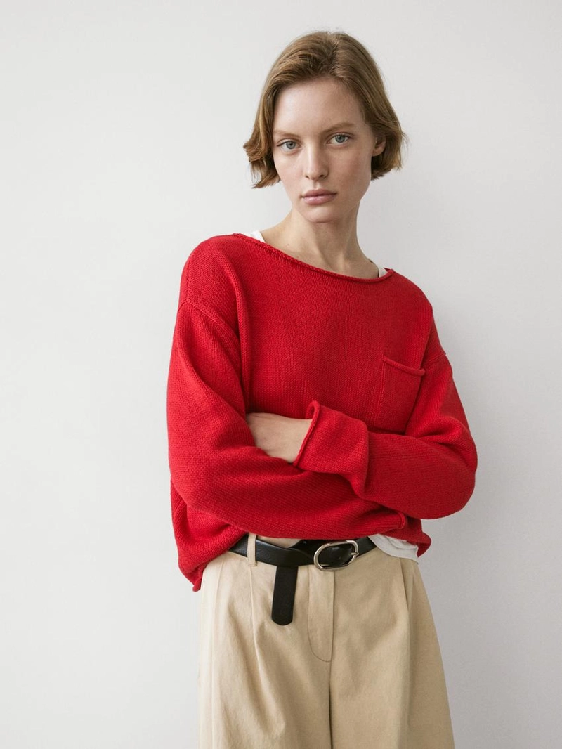 Свитер из хлопка и льна с деталями карманов