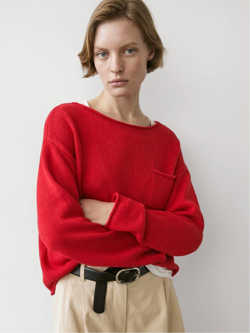 Свитер из хлопка и льна с деталями карманов