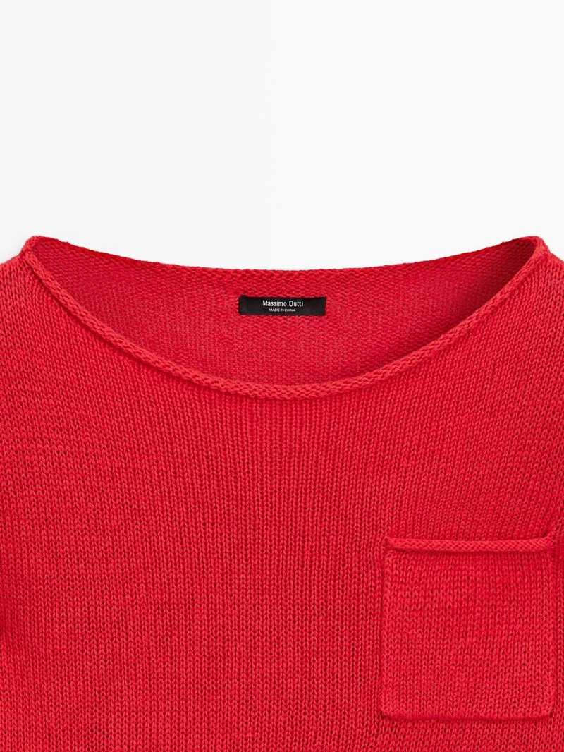 Свитер из хлопка и льна с деталями карманов