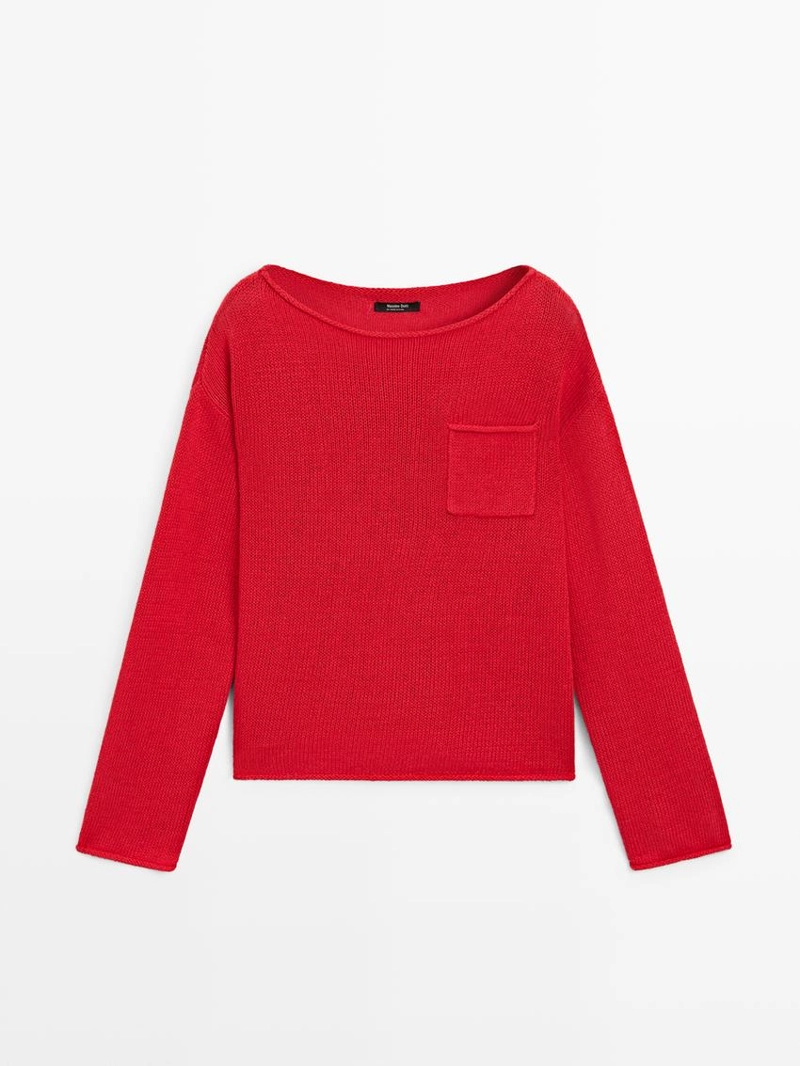 Свитер из хлопка и льна с деталями карманов