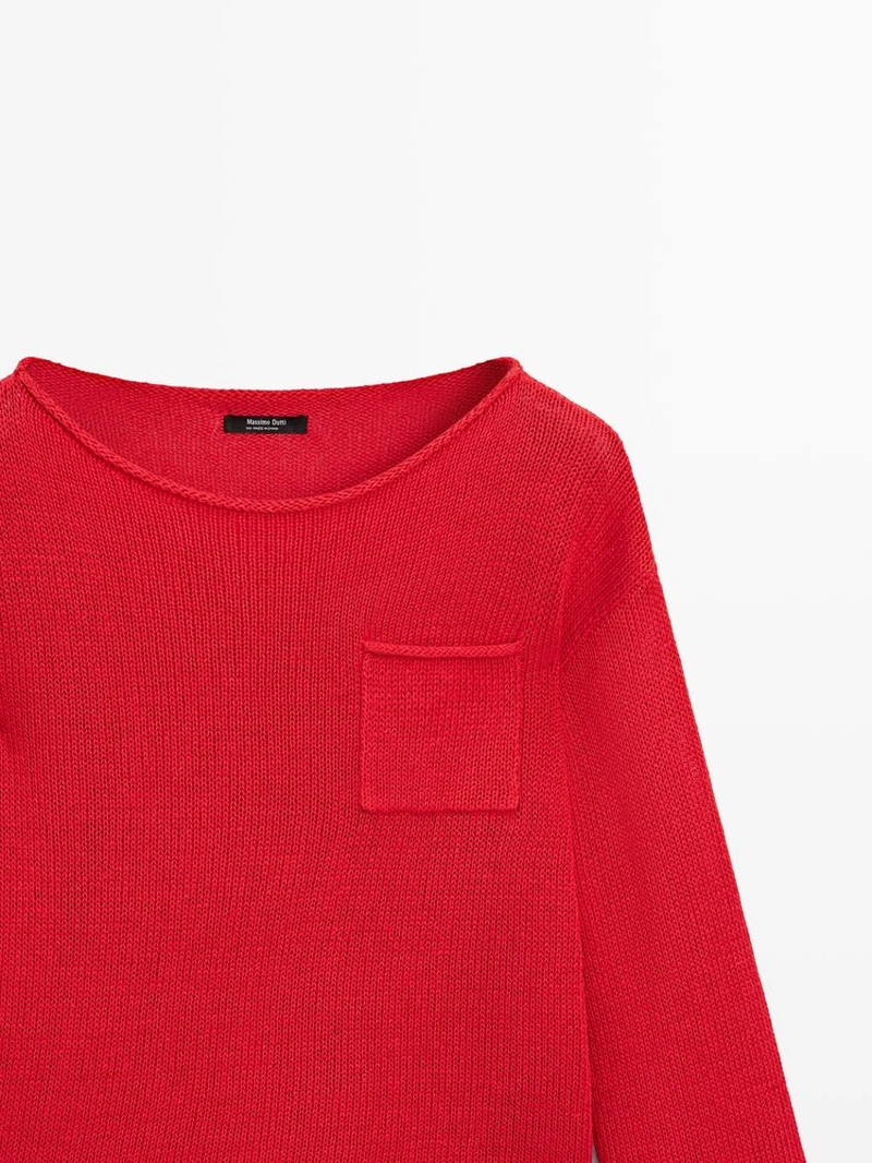 Свитер из хлопка и льна с деталями карманов