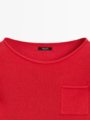 Свитер из хлопка и льна с деталями карманов- Заказать в России