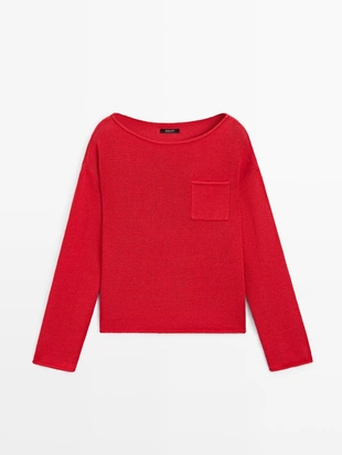 Свитер из хлопка и льна с деталями карманов- Заказать в России