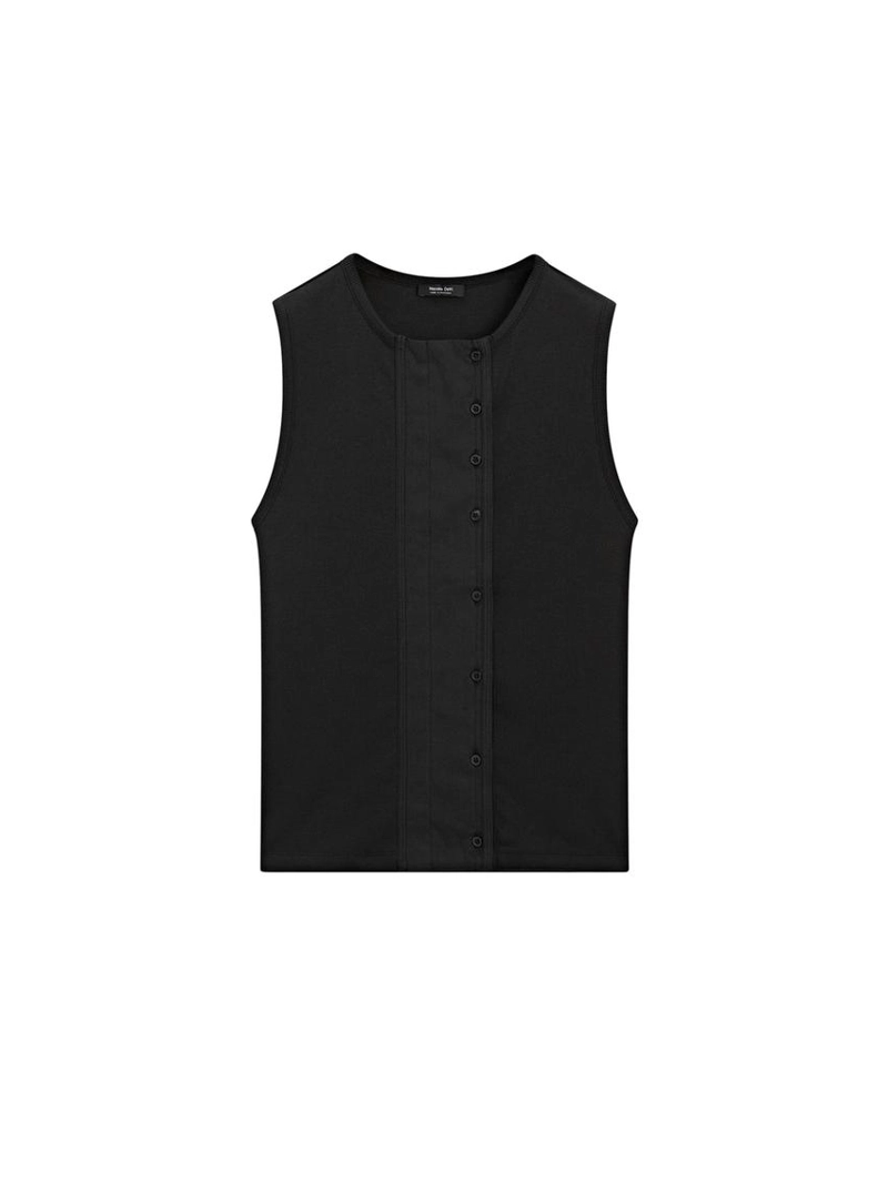 Топ из хлопково-синтетической смеси с деталями планки