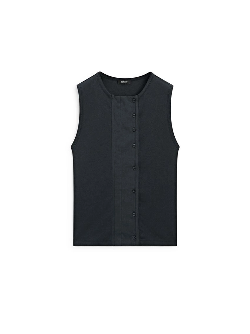 Топ из хлопково-синтетической смеси с деталями планки