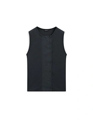 Топ из хлопково-синтетической смеси с деталями планки- Заказать в России