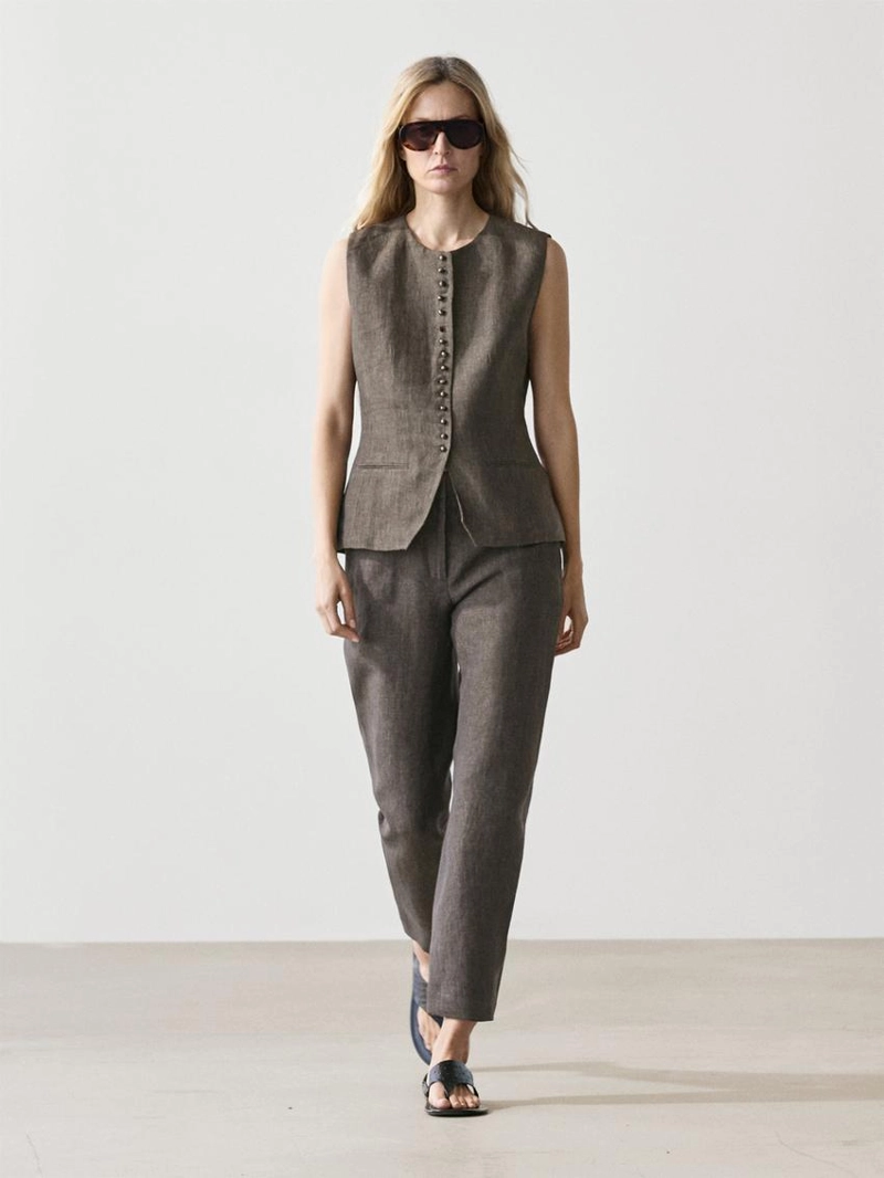 Жилет-жакет с перекрестным запахом из льна и деталями завязки