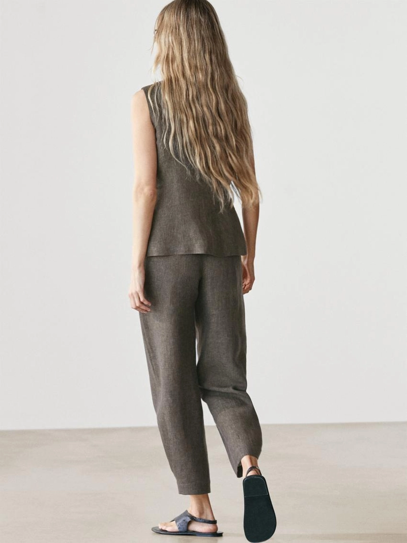 Жилет-жакет с перекрестным запахом из льна и деталями завязки