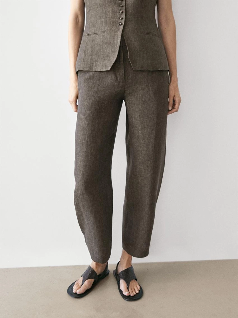 Жилет-жакет с перекрестным запахом из льна и деталями завязки