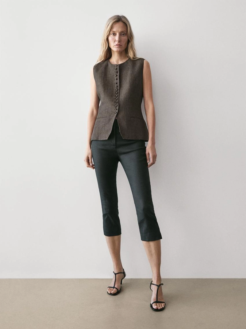 Жилет-жакет с перекрестным запахом из льна и деталями завязки